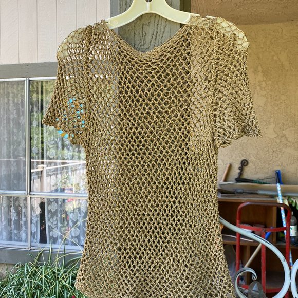 Bronze mesh short sleeved top - Picture 1 of 13